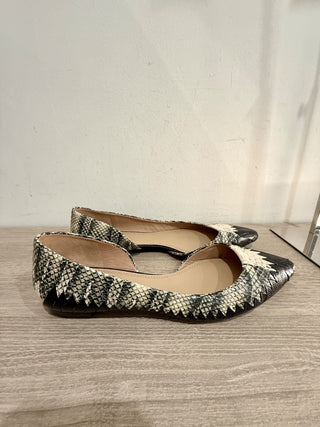 Tory Burch Braided Snake Skin Leather Pointed Toe D'orsay Flats Black/Cream 8.5