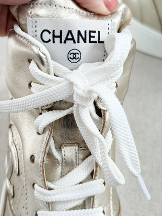 Chanel metallic high top leather CC sneakers, 41.5