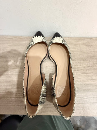 Tory Burch Braided Snake Skin Leather Pointed Toe D'orsay Flats Black/Cream 8.5