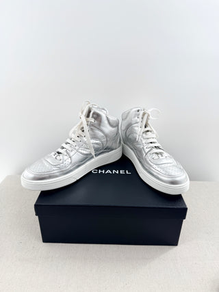 Chanel metallic high top leather CC sneakers, 41