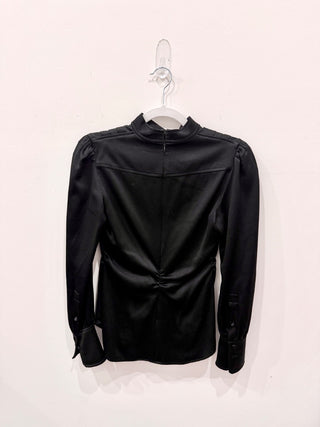 NWT A.L.C. Hirsch Keyhole Pleated V-Neck Crepe Blouse Top Black Women's Size 0
