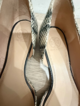 Tory Burch Braided Snake Skin Leather Pointed Toe D'orsay Flats Black/Cream 8.5