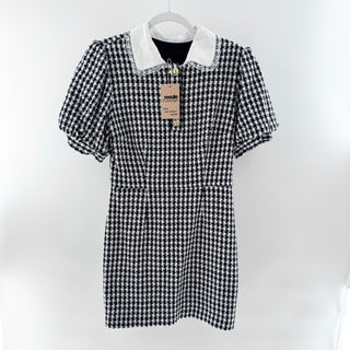 Lovers and Friends Tweed Shirt Collar Mini Dress with Gold Buttons Black White S