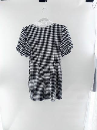 Lovers and Friends Tweed Shirt Collar Mini Dress with Gold Buttons Black White S
