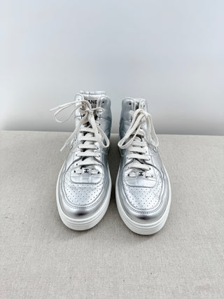 Chanel metallic high top leather CC sneakers, 41