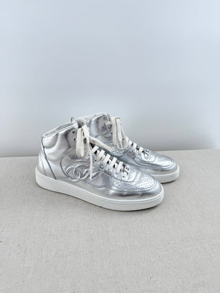 Chanel metallic high top leather CC sneakers, 41