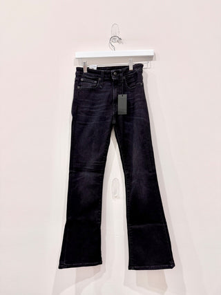 NWT R13 Kick Fit Denim Flare Leg Cropped Jeans Dark Moon Black Women's Size 24