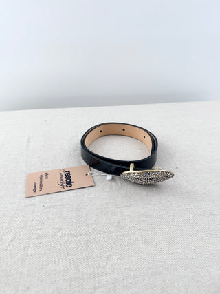 Giambatista Valli x H&M patent leather belt with lip buckle rhinestones, XS