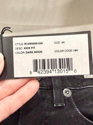 NWT R13 Kick Fit Denim Flare Leg Cropped Jeans Dark Moon Black Women's Size 24