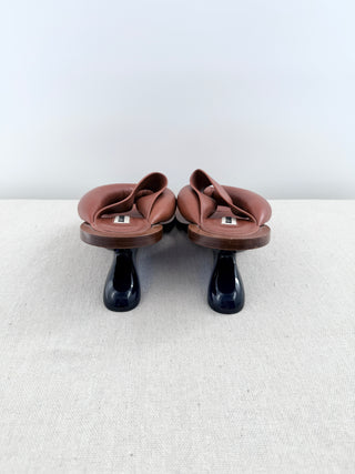 Jil Sander leather thing sandals with sculpt heel, 40