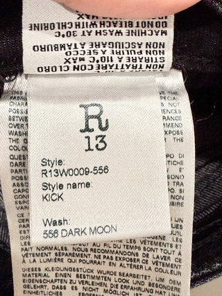 NWT R13 Kick Fit Denim Flare Leg Cropped Jeans Dark Moon Black Women's Size 24