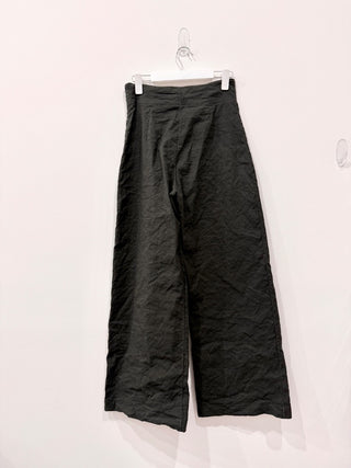 CORTANA Turmalina Metallic Cotton High Rise Wide-Leg Pants Black Women's Size 42