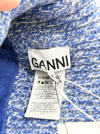 Ganni Blue marled knit logo beanie, One size