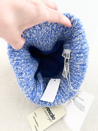 Ganni Blue marled knit logo beanie, One size