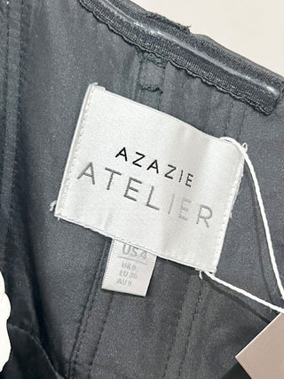 Azazie Atelier black satin mini dress, 4