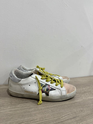 Golden Goose Super-Star Sneakers with Blush Suede and Floral Star White EU 36