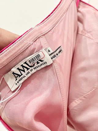 AMUR Cleopatra Colorblock Pleated Asymmetrical A-Line Maxi Dress Pink / Orange 4