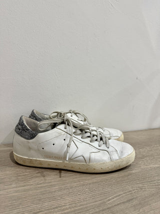 Golden Goose Super-Star Leather Sneakers White with Silver Trim Women's EU 37