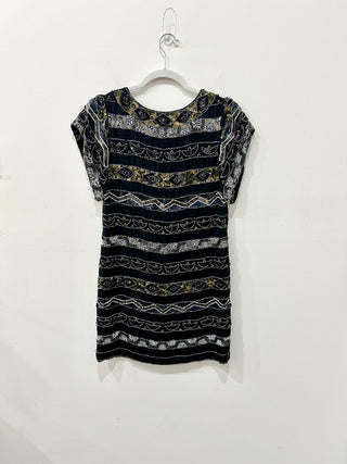 French Connection Embellished Sequin Short Sleeve Mini Shift Dress Black Women 0