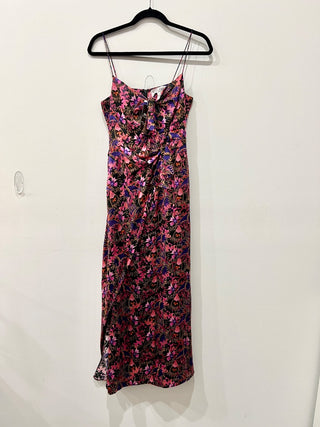Saloni Penelope-B Floral Print Silk Satin Midi Slip Dress Pink Women's Size 4