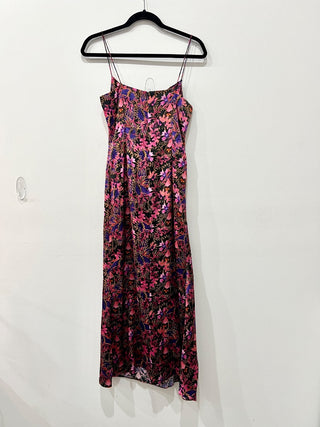 Saloni Penelope-B Floral Print Silk Satin Midi Slip Dress Pink Women's Size 4