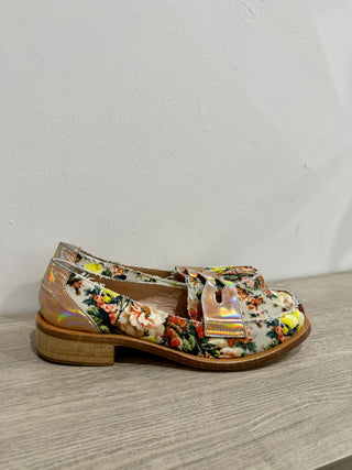 MSGM Floral-Print Canvas Slip On Loafers Flat Multicolor Women's Size EU 40