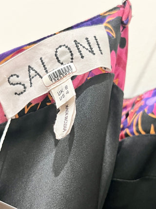 Saloni Penelope-B Floral Print Silk Satin Midi Slip Dress Pink Women's Size 4