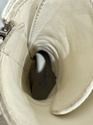 Chanel 19B two tone calfskin leather lace up booties, 37.5