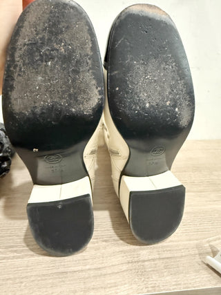 Chanel 19B two tone calfskin leather lace up booties, 37.5