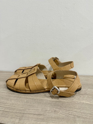 Freda Salvador Sera Leather Ankle Strap Fisherman Sandals Beige Womens Size US 9