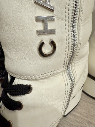 Chanel 19B two tone calfskin leather lace up booties, 37.5