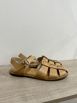 Freda Salvador Sera Leather Ankle Strap Fisherman Sandals Beige Womens Size US 9