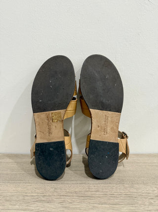 Freda Salvador Sera Leather Ankle Strap Fisherman Sandals Beige Womens Size US 9