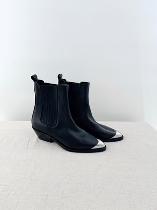 Mango Metallic Pointed Toe Faux Leather Ankle Chelsea Cowboy Boots Black EU 39