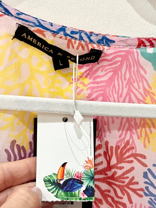 NWT America & Beyond Mauve Sedge Rush Sea Coral Cover Up Colorful Women's Large