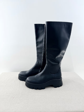 Tony Bianco Hitch Leather Pull On Chunky Heel Knee High Boots Black Venice 8