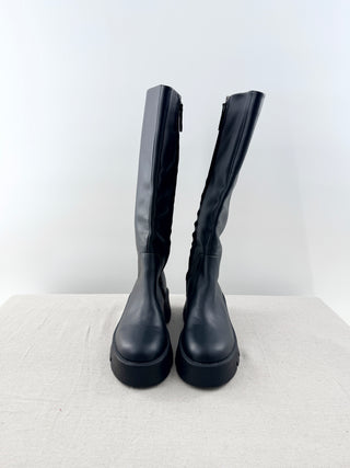 Tony Bianco Hitch Leather Pull On Chunky Heel Knee High Boots Black Venice 8