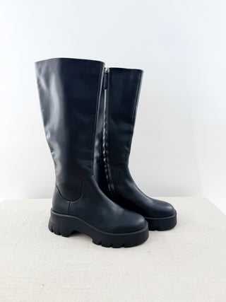 Tony Bianco Hitch Leather Pull On Chunky Heel Knee High Boots Black Venice 8