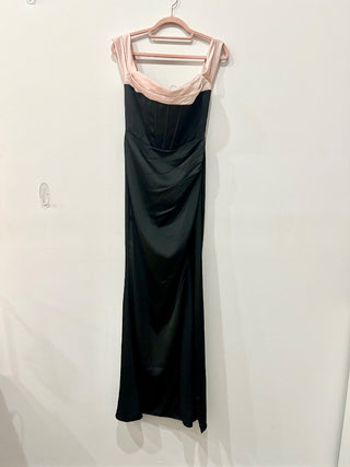 Azazie Atelier Black/cream Satin maxi dress, 4