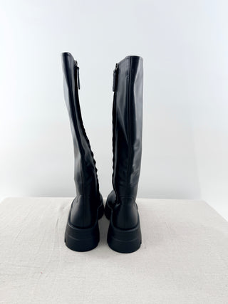 Tony Bianco Hitch Leather Pull On Chunky Heel Knee High Boots Black Venice 8
