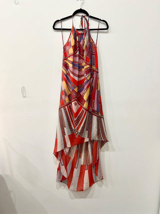 Ramy Brook halterneck printed 100% silk high low dress, S