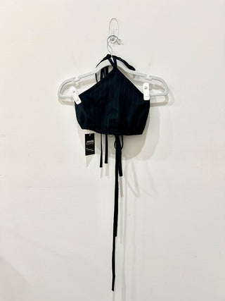 miaou Wool Blend Sleeveless Pinstripe Pearl Halter Tank Top Navy Women's Small