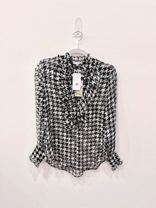 NWT Equipment Samine Houndstooth Silk Ruffled Blouse Multicolor Women's Size XS