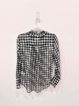 NWT Equipment Samine Houndstooth Silk Ruffled Blouse Multicolor Women's Size XS