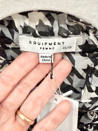 NWT Equipment Samine Houndstooth Silk Ruffled Blouse Multicolor Women's Size XS