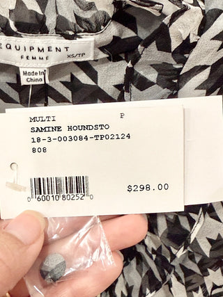 NWT Equipment Samine Houndstooth Silk Ruffled Blouse Multicolor Women's Size XS
