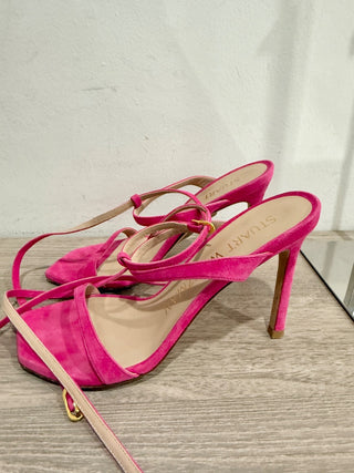 Stuart Weitzman Suede Stilettos Strappy Sandals Peonia Fuchsia Women's US 5.5