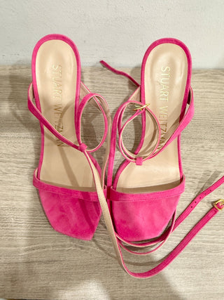 Stuart Weitzman Suede Stilettos Strappy Sandals Peonia Fuchsia Women's US 5.5