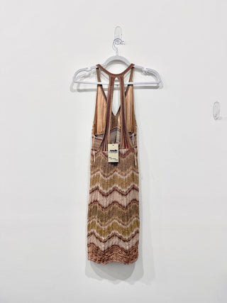 Missoni Lurex Wave V-Neck Scallop Hem Sleeveless Maxi Dress Gold Multi Womens 40