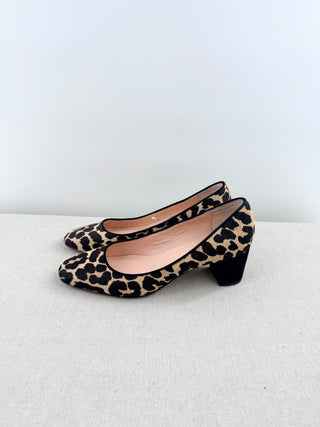 Kate Spade leopard pony hair block heel pumps, 10